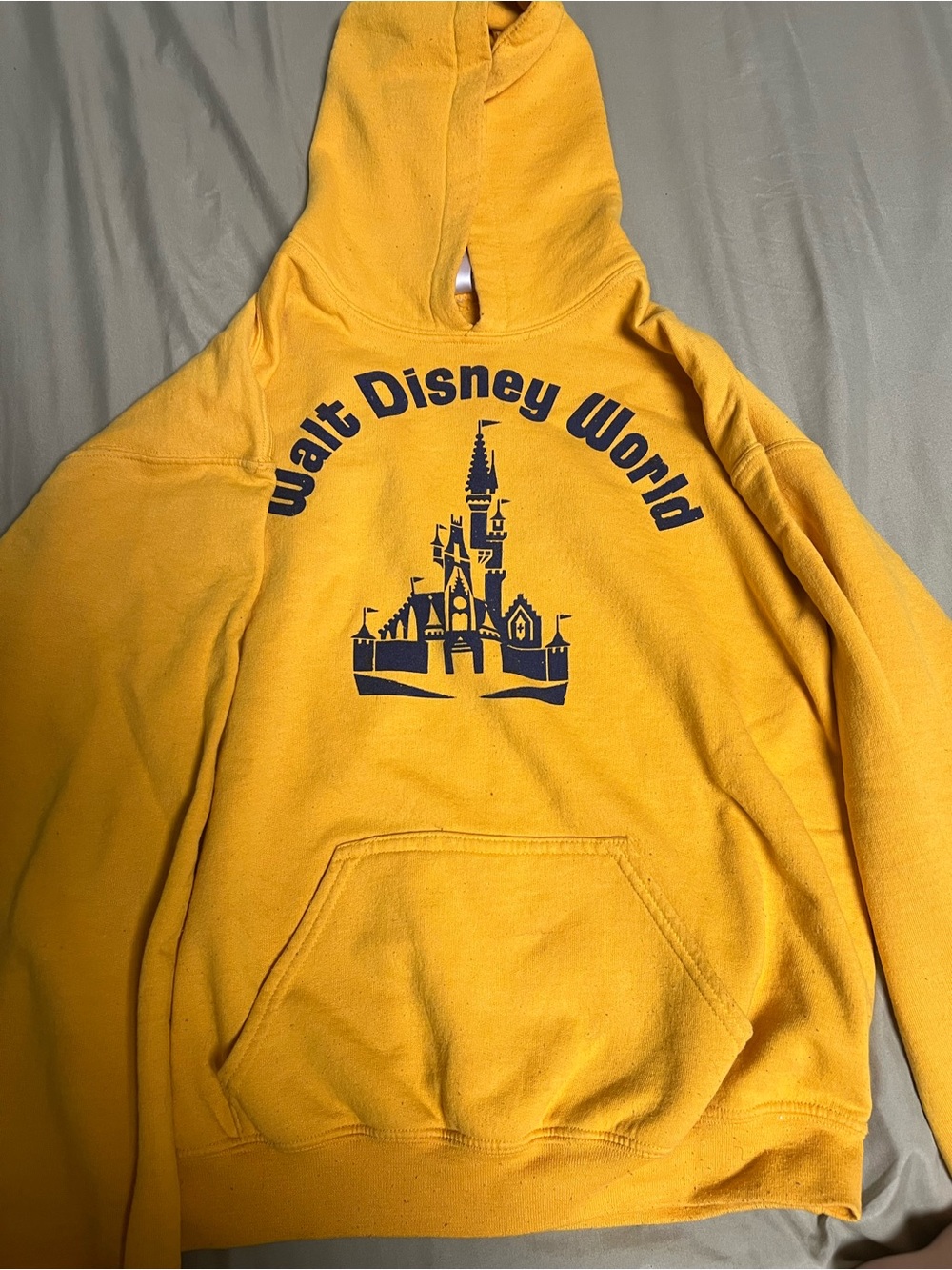 Disney Yellow Crewneck Hoodie with Navy Castle Graphic